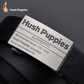 暇步士（Hush Puppies）真皮皮带男士简约商务个性字母自动扣腰带头层牛皮通勤裤腰带 黑色HD-1311710W-503 110CM