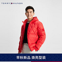 TOMMY HILFIGER23秋冬男菱形格运动合身保暖连帽铺棉夹克外套32766 橘红色SNE XS