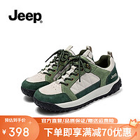 Jeep（吉普）2023秋季女鞋撞色复古户外徒步运动鞋轻便舒适板鞋德训鞋子女 黑白绿 36