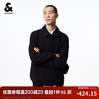 杰克·琼斯（JACK&JONES）秋季男装潮流宽松翻领按扣门襟上衣运动卫衣长袖打底衫男士 黑色 165/88A/XS