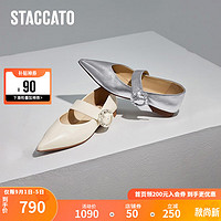 STACCATO 思加图 2023秋季仙女风尖头玛丽珍鞋平底单鞋晚晚鞋女S2861CQ3 科技银 34