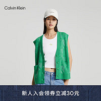Calvin Klein Jeans23早秋新款女士字母提花纽扣V领无袖羊毛针织开衫J222304 LGP-翠绿 S