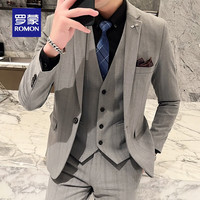 罗蒙男士西服套装2023年春秋季条纹西装商务休闲职业套西男 浅灰 165