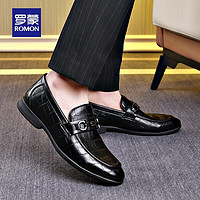 罗蒙（ROMON）男士商务休闲皮鞋2023百搭简约低帮鞋透气舒适鞋子男 黑色 40