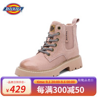 Dickies马丁靴女2023秋季新款时尚高帮户外工装靴时尚厚底百搭女靴 粉色 35