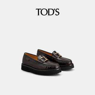 TOD'S 托德斯 2023秋冬女士皮革乐福鞋休闲皮鞋 酒红色 35