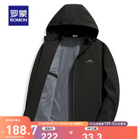 罗蒙(ROMON)男士夹克2023年春秋季中青年休闲时尚百搭可拆卸帽外套上衣 黑色 170