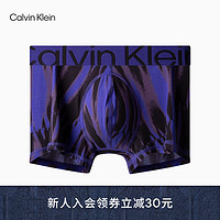 Calvin Klein内衣23早秋男士提花腰边时尚印染防夹臀平角内裤NB3663 FRJ-蓝黑混色 S