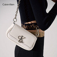 Calvin KleinCK女包时尚简约金属LOGO旋扣翻盖链条单肩斜挎马鞍包礼物DH3240 001-黑色