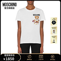 MOSCHINO莫斯奇诺23秋冬女士泰迪熊Logo印花T恤 白色 36