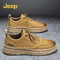 Jeep（吉普）男鞋秋冬复古休闲皮鞋男橡胶软底板鞋耐脏皮面鞋子男 黄棕（运动鞋码） 41