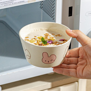 摩登主妇 创意饭碗可爱儿童米饭碗好看的陶瓷家用小碗卡通甜品碗 奶油卡通碗-无辜兔