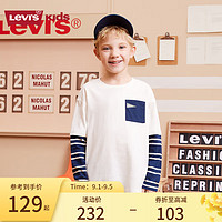 Levi's 李维斯 儿童装长袖T恤春秋款男童上衣中大童纯棉假两件打底衫 糖果白 110/52(4)