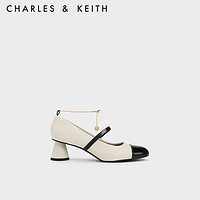 CHARLES&KEITH23秋季CK1-60280400链条腕带粗跟玛丽珍鞋女 粉白色Chalk 35