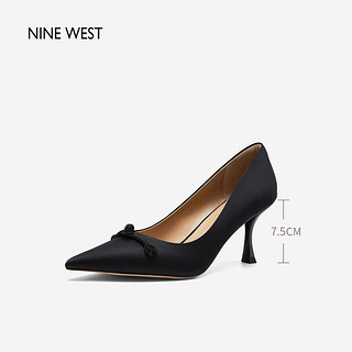 NINE WEST 玖熙 真丝高跟鞋女鞋2023秋国风典雅气质宴会细跟单鞋 黑色 34