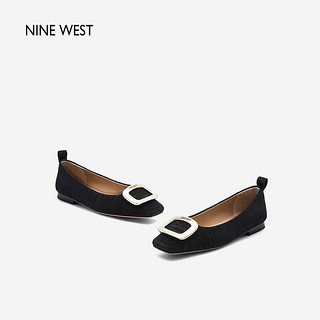 NINE WEST/玖熙经典平底单鞋方扣百褶层次女鞋 NH353046EK 黑色36