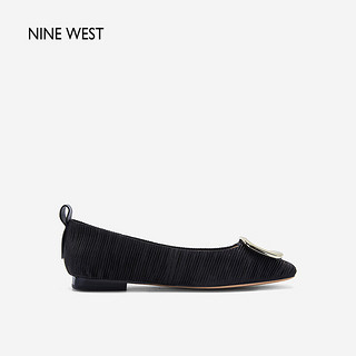 NINE WEST/玖熙经典平底单鞋方扣百褶层次女鞋 NH353046EK 黑色36