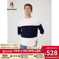 Hush Puppies暇步士男装2023秋100%羊毛复古撞色保暖套头针织毛衣 019白色1 S