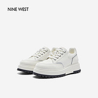 NINE WEST/玖熙线条拼色小白鞋女厚底舒适休闲鞋 NM303042CK 白银38