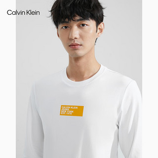 Calvin Klein Jeans23早秋男士时尚镂空字母舒适打底微弹长袖T恤J324497 YAF-月光白 L