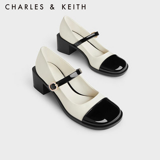 CHARLES&KEITH23秋季圆头拼色一字带粗跟玛丽珍鞋单鞋女CK1-60580280 Multi综合色 37