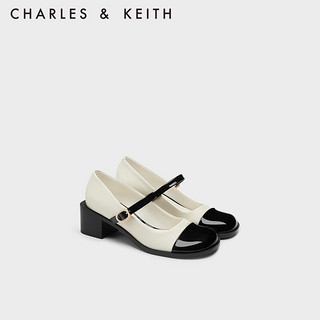 CHARLES&KEITH23秋季圆头拼色一字带粗跟玛丽珍鞋单鞋女CK1-60580280 Multi综合色 37