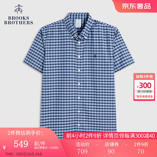 布克兄弟（BrooksBrothers）男士23夏新扣结领免烫修身短袖休闲衬衫 4004-藏青色格纹 L