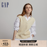 Gap 盖璞 女装秋季2023假两件拼接针织长袖衬衫811067宽松通勤上衣 白色 160/80A(XXS)