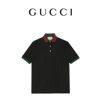                                                                                 GUCCI古驰织带衣领珠地棉男士Polo衫 黑色 XL