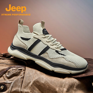 Jeep（吉普）男鞋夏季户外休闲运动旅游鞋轻便耐磨网面透气登山鞋 沙色 44