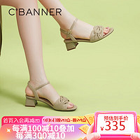 C.BANNER 千百度 女鞋2023年夏季时装凉鞋一字带粗跟羊皮高跟鞋百搭上班A23355040