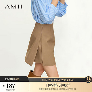 AMII2023秋极简纯色通勤宽松一片式侧拉链裙裤型休闲短裤女 咖色 165/72A/L