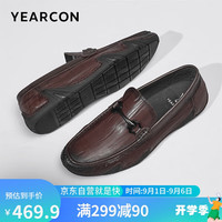 意尔康男鞋秋季开车豆豆鞋套脚休闲潮流乐福鞋男单鞋 88701W 棕色 38