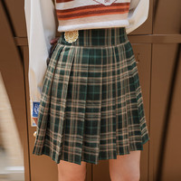 B.Duck小黄鸭复古学院半身裙2023年夏季格纹A字高腰版型JK潮 绿色格子 XS