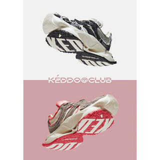 KEDDO“外星人”运动休闲鞋女2023防滑牛仔布雕刻设计潮流瘦腿百搭 红/米白 35