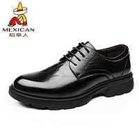 稻草人（MEXICAN）商务休闲鞋男士牛皮鞋男正装鞋德比鞋 111D81206 黑色 40 