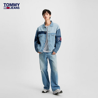 TOMMY JEANS23早秋男女刺绣色块拼接复古水洗宽松版牛仔外套16737 牛仔蓝1A5 M