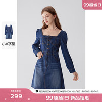 诗凡黎('SEIFINI)复古牛仔连衣裙2023年秋女甜酷水洗裙子夏 深藏青 155/80A/S