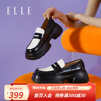 ELLE乐福鞋女春秋单鞋厚底秋季2023英伦风一脚蹬高跟工作小皮鞋 米黑色6cm 36标准码
