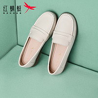 红蜻蜓23年秋款皮鞋中老年妈妈鞋圆头套脚软底单鞋 WTB33190米白色37