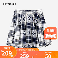 Converse 匡威童装女童纯棉百褶裙2023儿童黑白格子半身裙 羽白色 110/53