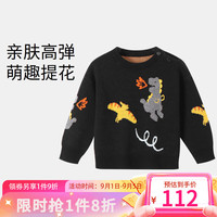 安奈儿童装男大童圆领针织衫2023年冬萌趣提花亲肤透气高弹休闲毛衣 新黑色 90cm