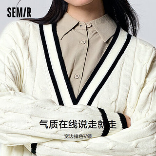 森马（Semir）针织开衫女中长款宽松撞色V领2023秋毛衫101523106004