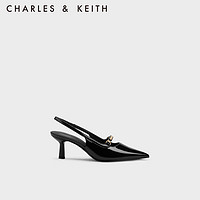 CHARLES&KEITH23秋季尖头金属饰穆勒鞋高跟鞋凉鞋女CK1-60920349 Black Patent黑色 37
