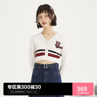 LEDIN 乐町 哈佛联名短款线开衫外搭小外套秋季短款开衫C2EDD3301 米白 M