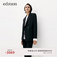 edition西装外套2023秋休闲通勤风羊毛精纺女绅士西服 黑色 XS/155