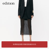 edition【P系列】2023秋新款拼接薄纱透视感黑色高腰西装半身裙 黑色 S/160