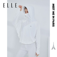 ELLE遮阳帽防晒衣女士夏季户外防紫外线宽松连帽轻薄透气时尚披肩 纯净白