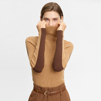 AMII2023秋极简撞色高领修身套头可前后两穿全羊毛毛衣女 卡其 170/92A/XL