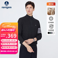 Navigare意大利小帆船针织衫男士2023秋季保暖毛衣半开领高弹打底衫 暗夜黑 S/46